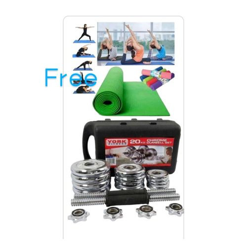 20KG Plated Adjustable Dumbbell Set Plus O Ne Free Yoga Mat Color May Differ - Silver
