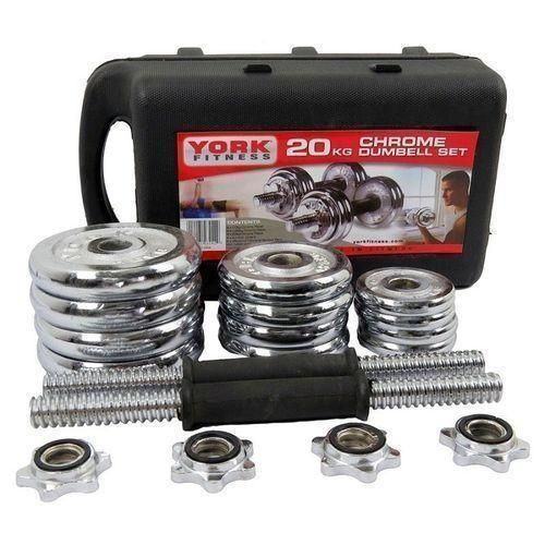 York 20KG Plated Adjustable Dumbbell Set-Silver