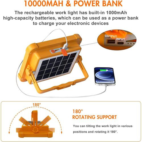 LED Battery Spotlight Solar Construction Spotlight Work Light Portable 12000 MAh Lumen 4amping Lamp USB Rechargeable LED Construction Lamp For Garage Fishing - Multicolor