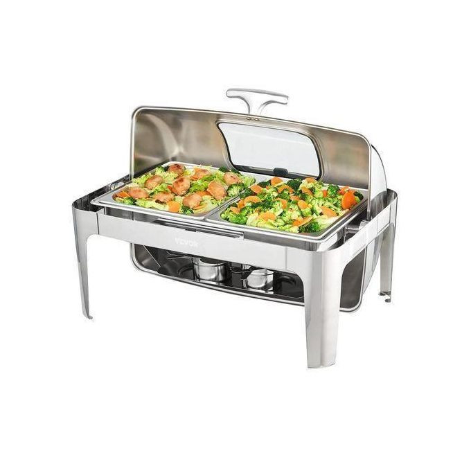 Generix Quality Chaffing Dish Buffet Serveware With Rolling Top And Visible Window-Silver
