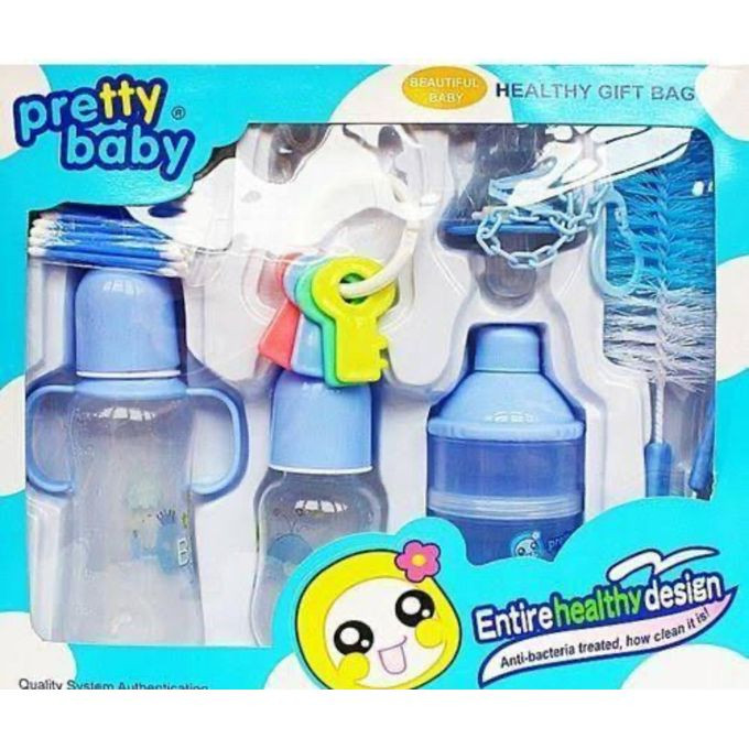 Generic Xim Pretty Baby Infant Newborn Baby Bottle Cup Nipple Milk Powder Box Kit Gift Set 8 Pieces - Blue