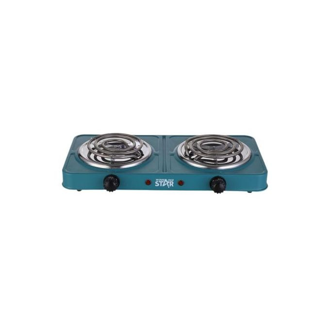 Double Burner Heater Hot Coil With 3*0.75*80cm Charging Cable VDE Plug- Green.