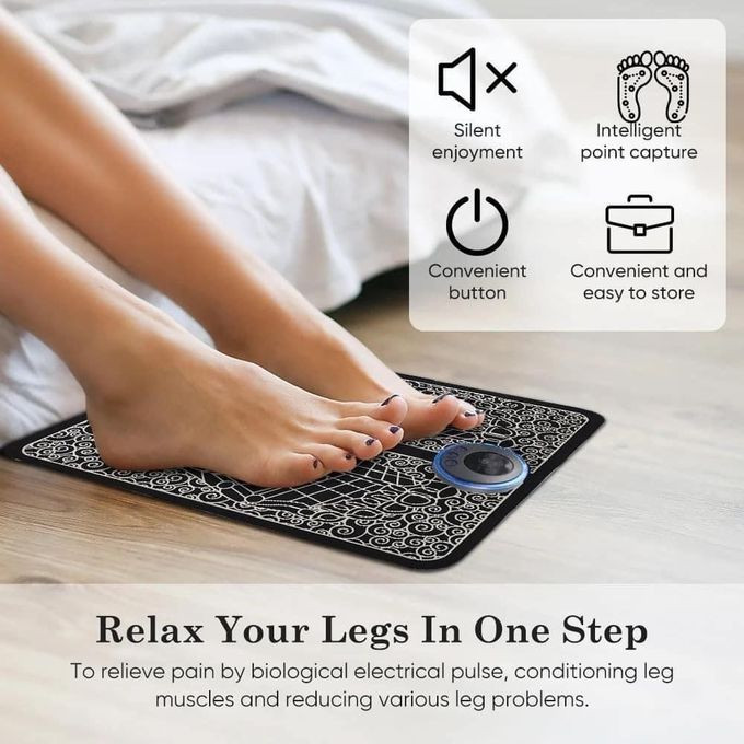 MDHAND Electric EMS Foot Massager, 6 Modes 9 and  Intensity Mat Pad, Portable USB Rechargeable Foot Massage Muscle Blood Circulation Improve Pain Relief-Color, Black