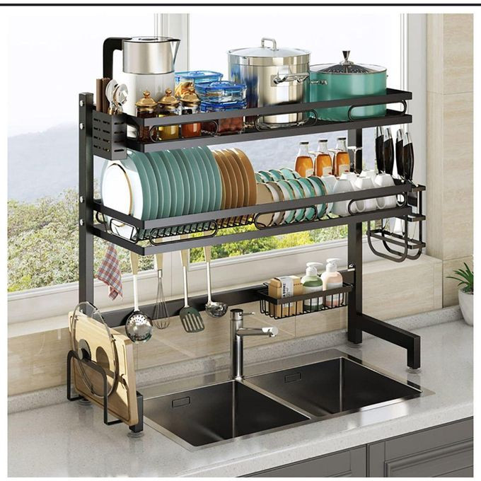 Over-the-sink dish drying rack, a kitchen organizer designed to maximize space and efficiency in dish drying and storage. Multcolour