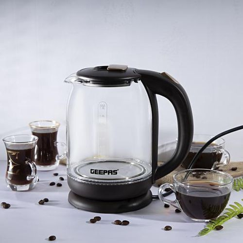 Geepas Electric Kettle With Glass Body, Boil Dry Protection 1.8L - Silver