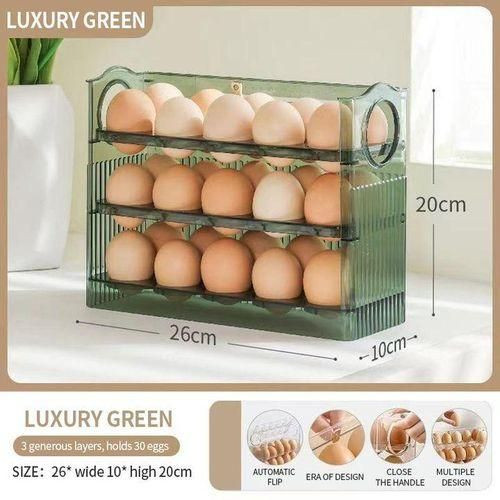 3 Layer Egg Holder For Fridge Storage Container Tray Container 30 Eggs, Space Saver - Green