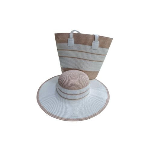 Women's Elegant Beach Tote Bag With A Hat - Multicolor