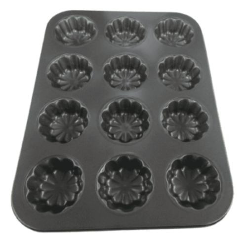 12-Cup Muffin Tray with Flower Design - Black