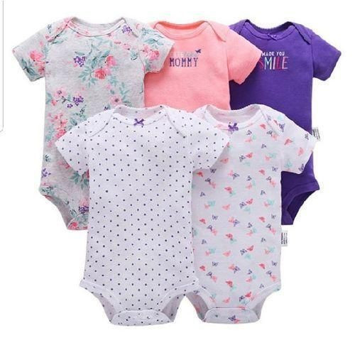 5 Baby Girl Cotton Bodysuits Fashion Varies - Multicolor