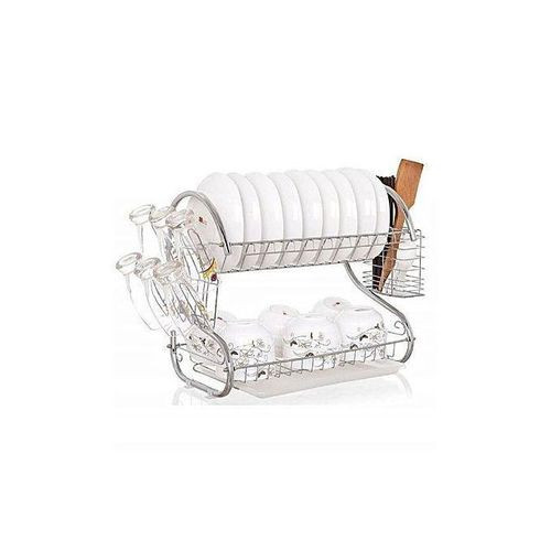 2 Tier Dish Rack Drainer For Utensils & Cutlery - Silver