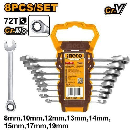 INGCO 8 Pieces Ratchet Spanner Set – Silver