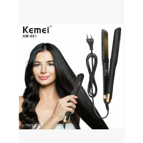 Kemei Saloon Electric Hair Straightening Iron With Curling Function - Black