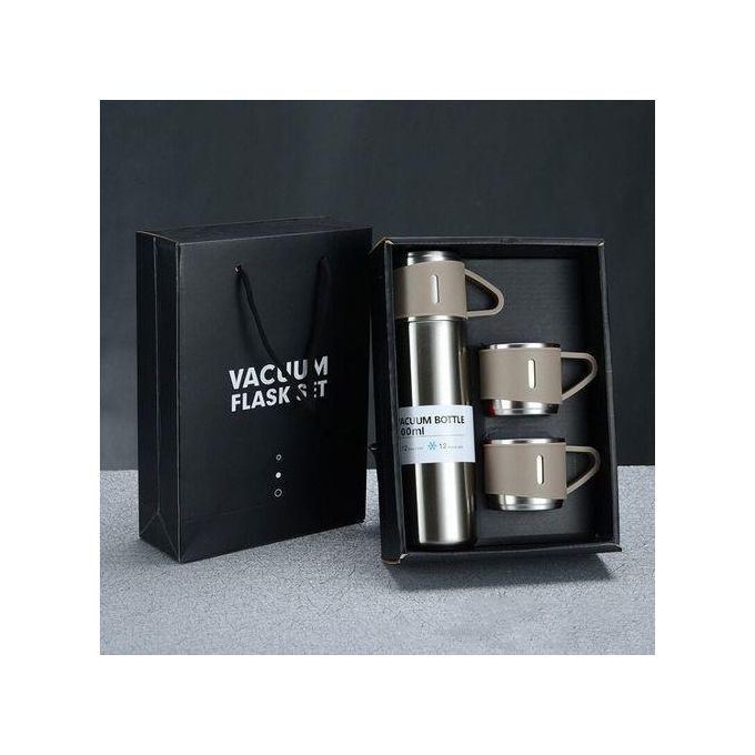 500ML Stainless Steel Thermo Bottle Flask With Cups Set-Color -Grey,Black,Brown.