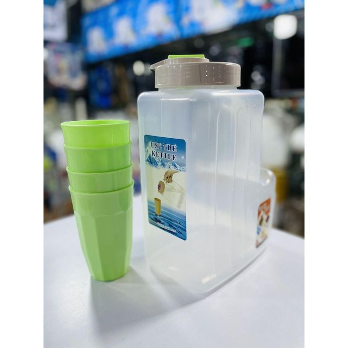 Plastic Can Of 4Liters And 4 Tumblers-Color For Tumblers May Vary-Transparent