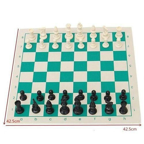Portable Tournament Size Chess Set - Plastic Pieces , Green Canvas Roll