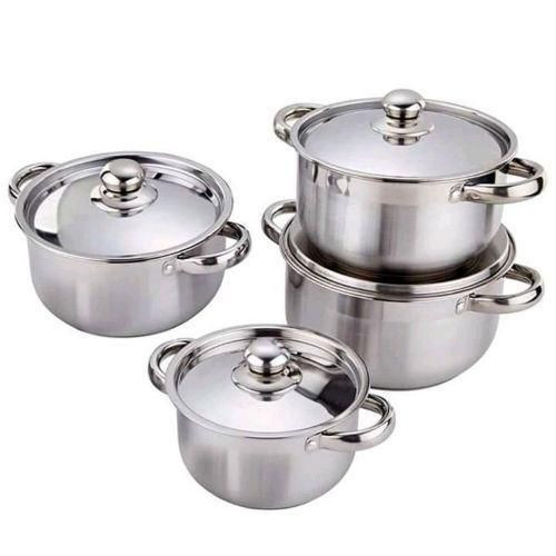 4Piece Stainless Steel Saucepans Cookware Pots - Silver.
