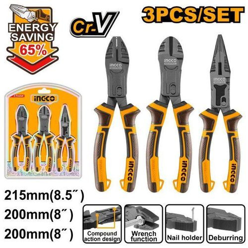 INGCO 3Pcs High Leverage Pliers Insulated Pliers Set - Black/Yellow