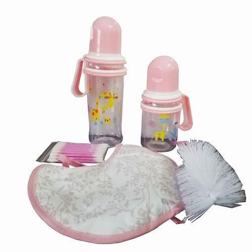5 Pcs Baby Set With Bib/Earbuds/Bottles/Cleaner Colors Vary-Pink