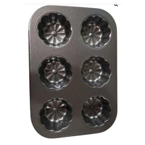 Non Stick Flower Cupcake Tray 6 Cavity - Black