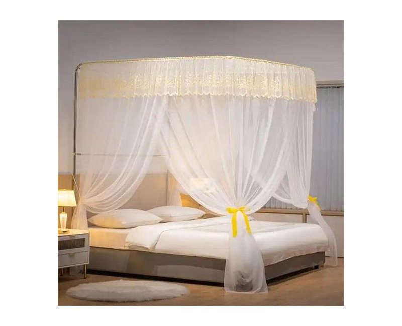Mosquito Net With 2 Stands & Retractable Guide Rail Premium Packaging Vary Design F1- White