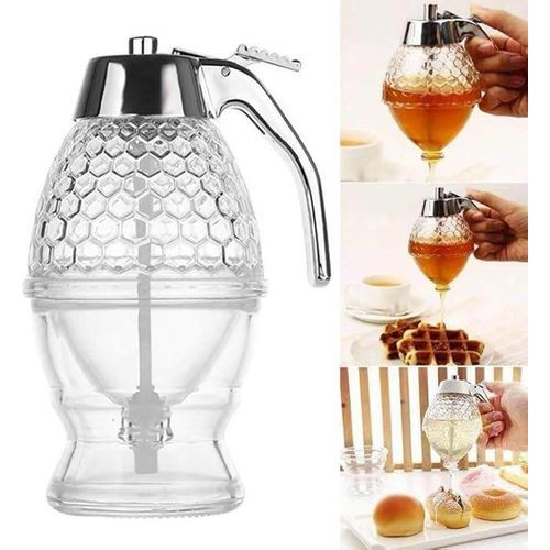 Honey Dispenser With Stand, No Drip Honey Jar - Transparent