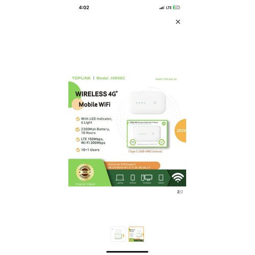 Toplink Wireless Pocket LTE WiFi With LED Indicator 4 Lights / TOPLINK Portable 4G Wi-Fi Hotspot / TOPLINK USB Type-C Mobile Wi-Fi Router