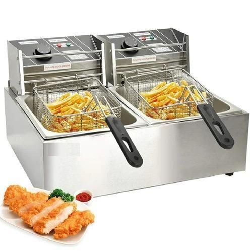 Commercial Double Deep Fryer, 12 Litres - Silver