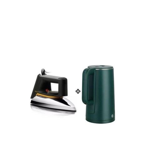 A Set Of Dry Flat Iron & 2L Electric Kettle Percolator - Silver, Green, Pink, Blue, White