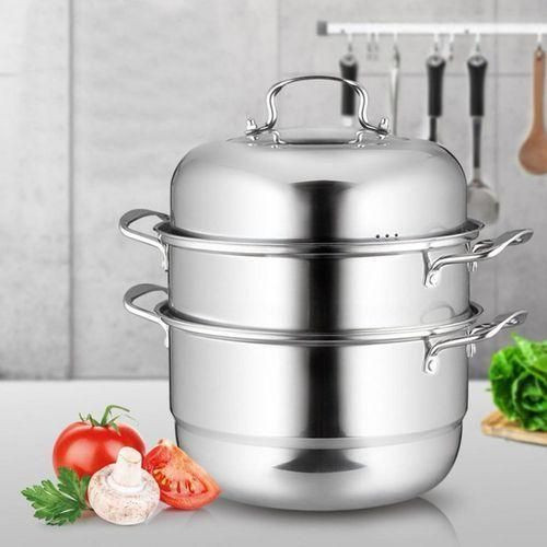32Cm - 3 Layer Stainless Steel Food Saucepan And Steamer Soup Pot -Silver.