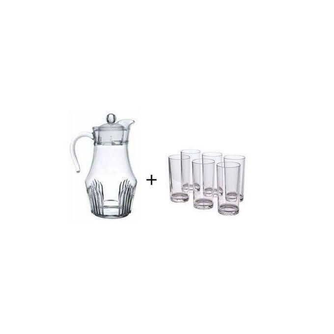 Water/Juice Jar Set With 6 Transparent Glasses..