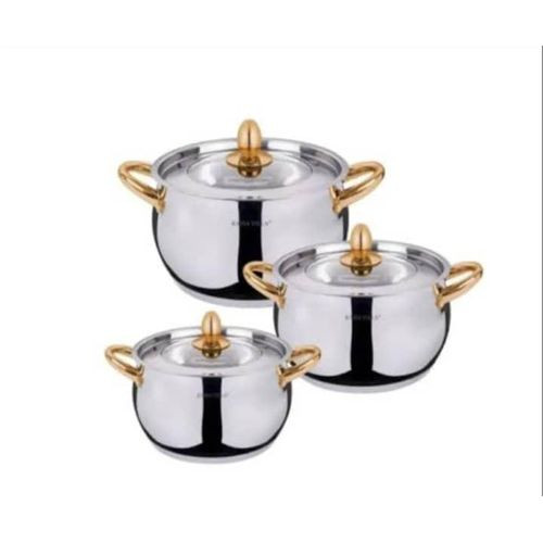 3Pcs Stainless Steel Sauce Pan With Golden Handles