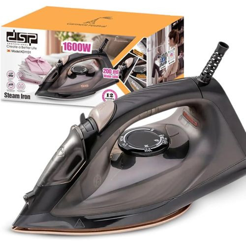 Dsp Portable Steam Iron, Spray Iron,1600W With Teflon Soleplate, 200ml Water Tank, Continuous Steam & Vertical Steam Functions-BLACK