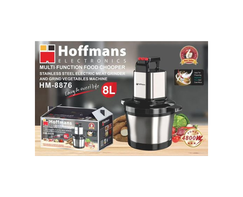 Hoffmans HM-8876 Multi-Function 8L Food Chopper – 4800W Electric Meat Grinder & Vegetable Processor - Silver