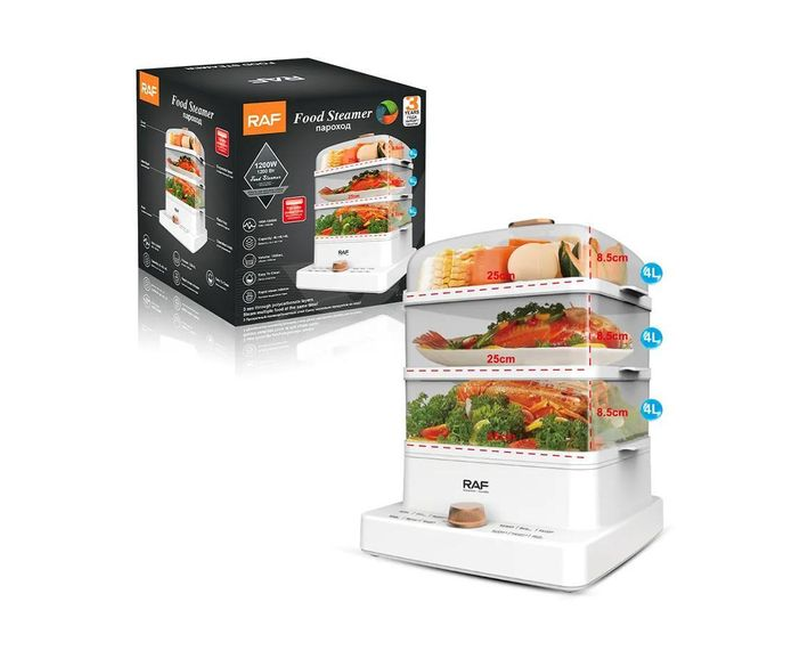 3-Tier Electric Food Steamer With Display & Timer - Clear