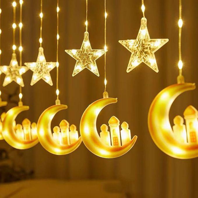 Star Moon LED Curtain Light Ramadan Eid Fairy String Light Colorful