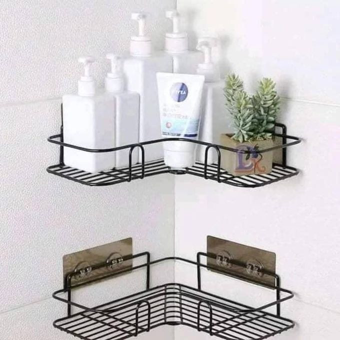 2PCS-Kitchen Bathroom Shower Caddy Shelf Wall Mount Corner Organizer Storage Rack
