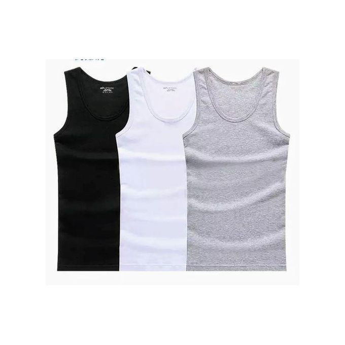 3 Pc Men's Cotton Vests - Black,Grey,White.