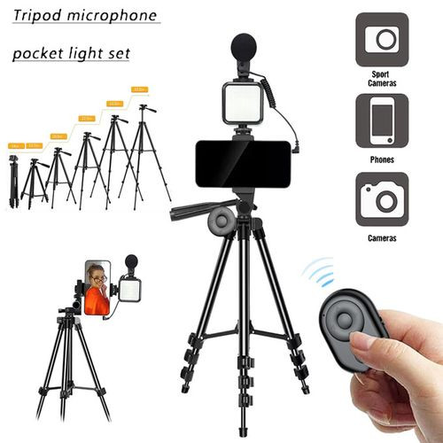 Portable Shooting Live Streaming Set With Stand Microphone And Fill Light