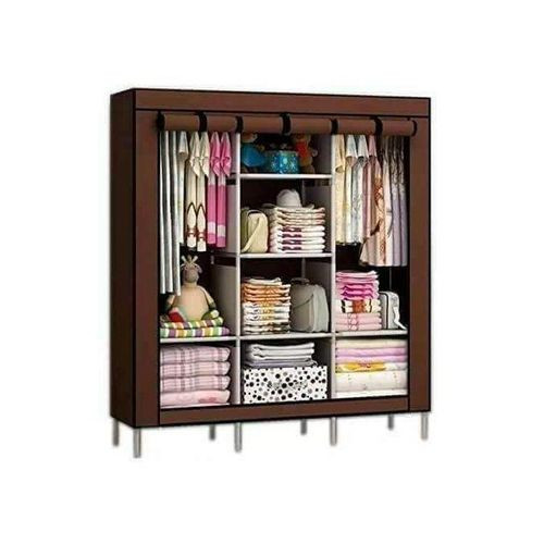 3 Column Cloth & Steel Wardrobe Not Assembled - Brown