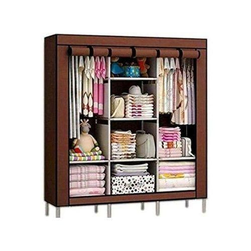 3 Column Cloth Frame Wardrobe - Maroon, Not Assembled