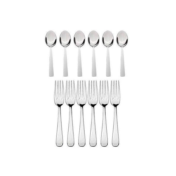 12 Pieces Cutlery Set (6 Forks, 6 Spoons) - Silver