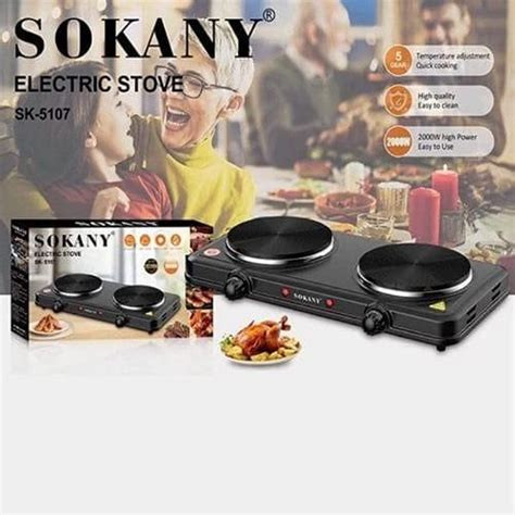 Sokany Eye Flat Dual Electric Stove High Fire Power 5 Gear Temperature Adjustment Hot Plate Cooker- Black.