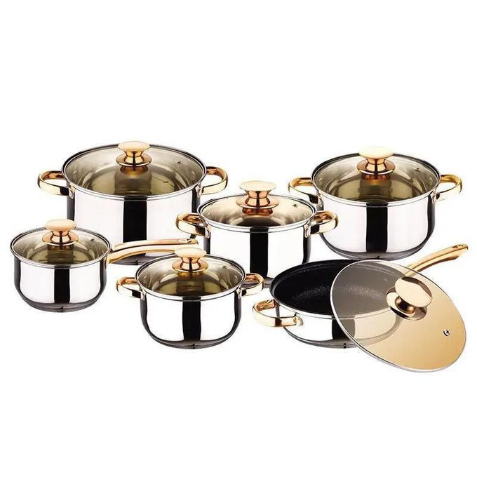 6PC Stainless Steel Cookware Set With Glass Lids - Silver