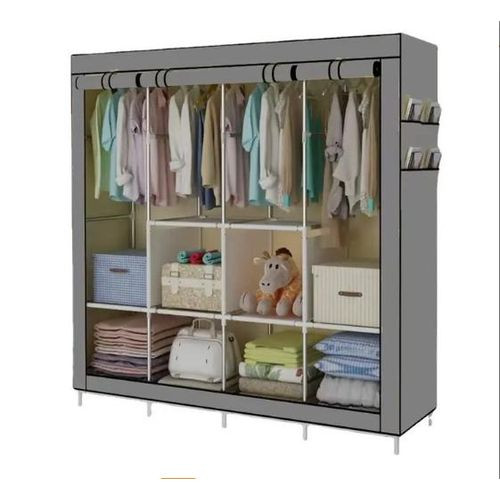 Foldable 4 Columns Clothes Bags Fabric Steel Frame Wadrobe Storage Organizer Closet