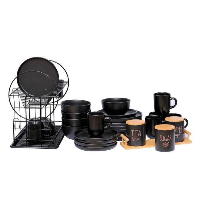 This Is A 29pc Matte Black Dinner Set Combo