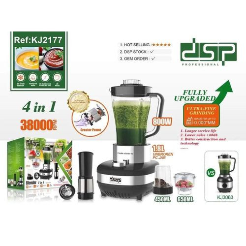 Dsp 4 In 1 Powerful Commercial Food Processor With Juicer Blender And Grinder- Color, Black.