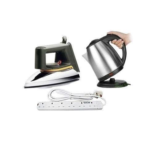 Pearlight Flat Iron, Electric Kettle & 6 Way Extension Cable - Silver, White