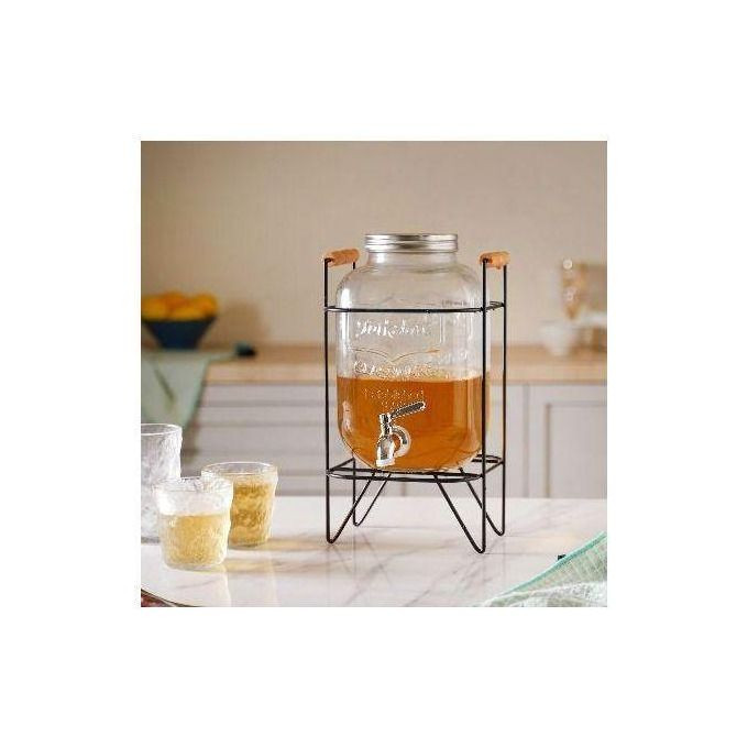8 Liters Glass Dispenser With Iron Stand And Tap For Serving Juices And Beverages At Parties Picnics Offices Bars-Transparent