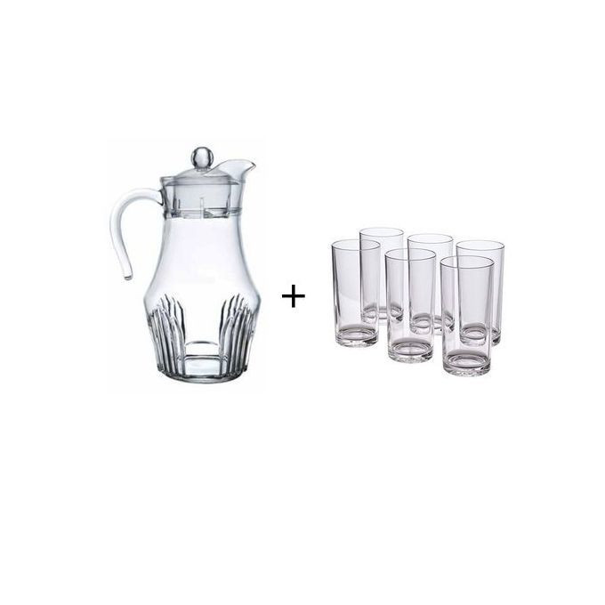 6 Drinking Glasses Plus 1 Glass Jug-Transparent