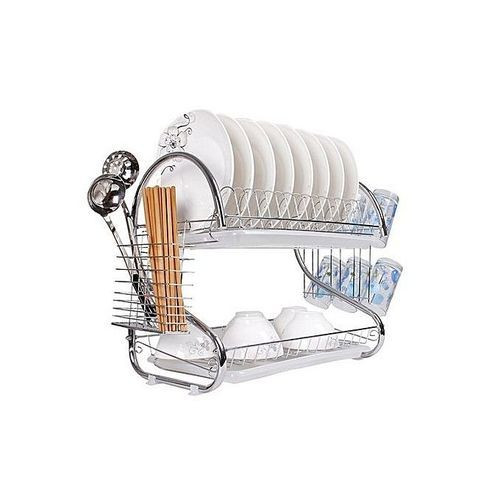 2 Tier Dish Rack Drainer For Utensils & Cutlery - Silver